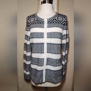 Talbots fair isle‎ full-zip cardigan long sleeve black & ivory size Medium